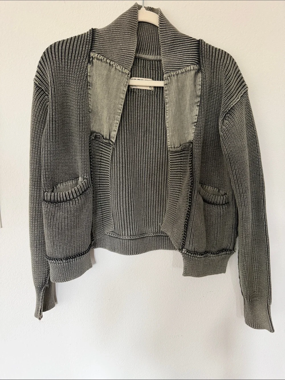 We The Free Striped Knit Open Cardigan in Charcoal Gray